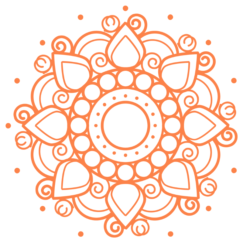 Mandala ornementale symétrique avec motifs floraux et géométriques en orange