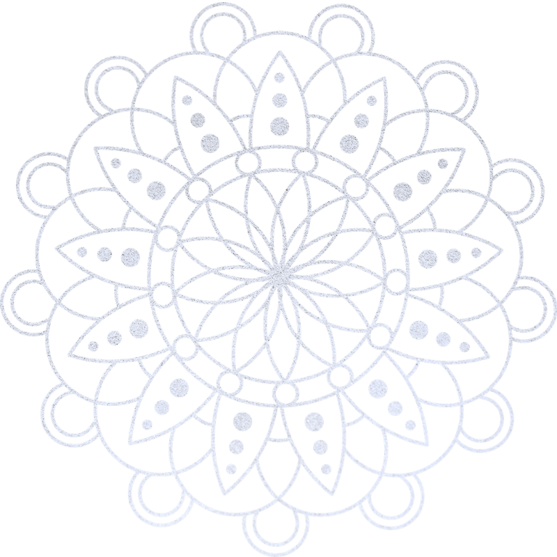 Mandala géométrique symétrique avec motifs floraux en dégradé bleu, composé de pétales, cercles et éléments ornementaux